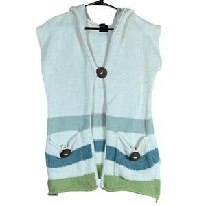 Pure Handknit Womens White Hooded Sleeveless Vest Chunky Knit 100% Cotton XS/S